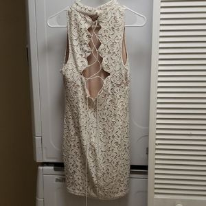 White lace mini dress, gorgeous back!